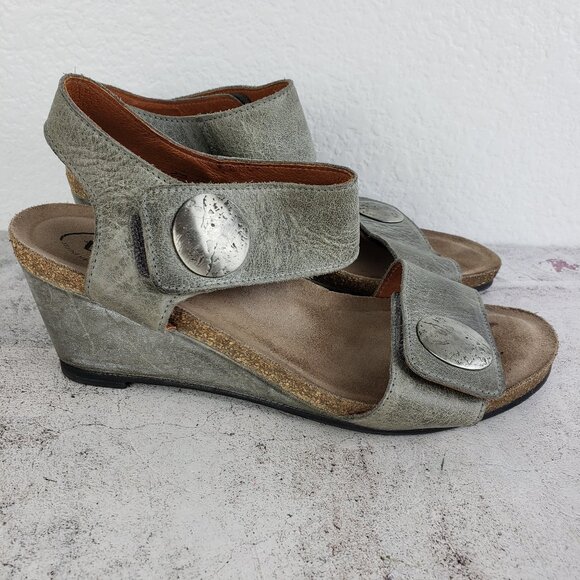 TAOS Carousel 2 Cork Wedge Leather Sandal Gray size 38 US 7/7.5 Lagenlook Boho - Picture 2 of 16